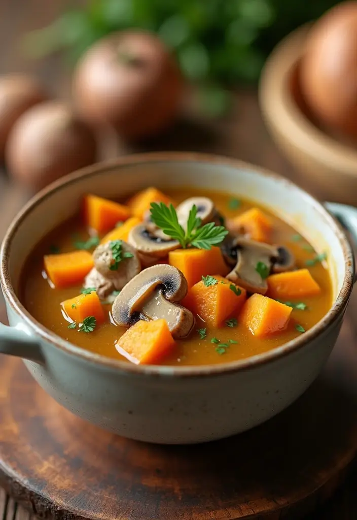 29 Rotisserie Chicken Mushroom Soup Recipes That Are Creamy & Rich - 23. Comforting Chicken Mushroom Soup with Sweet Potatoes