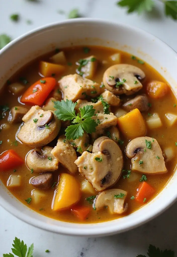 29 Rotisserie Chicken Mushroom Soup Recipes That Are Creamy & Rich - 26. Chicken Mushroom Soup with Bell Peppers