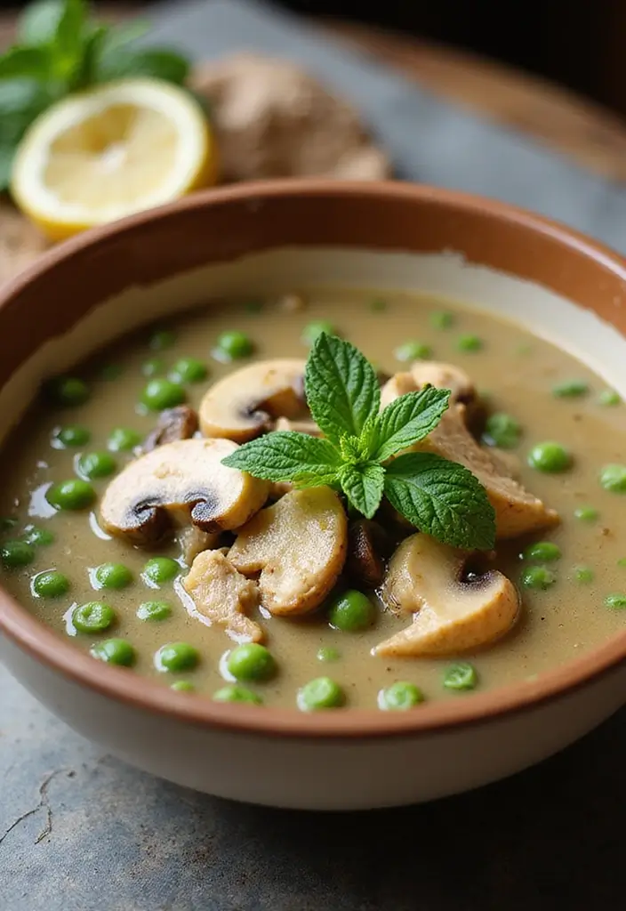 29 Rotisserie Chicken Mushroom Soup Recipes That Are Creamy & Rich - 29. Chicken Mushroom Soup with Peas