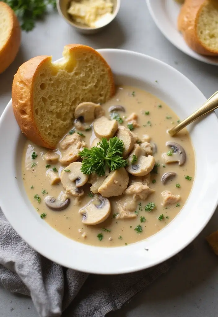29 Rotisserie Chicken Mushroom Soup Recipes That Are Creamy & Rich - 3. Creamy Garlic Chicken Mushroom Soup