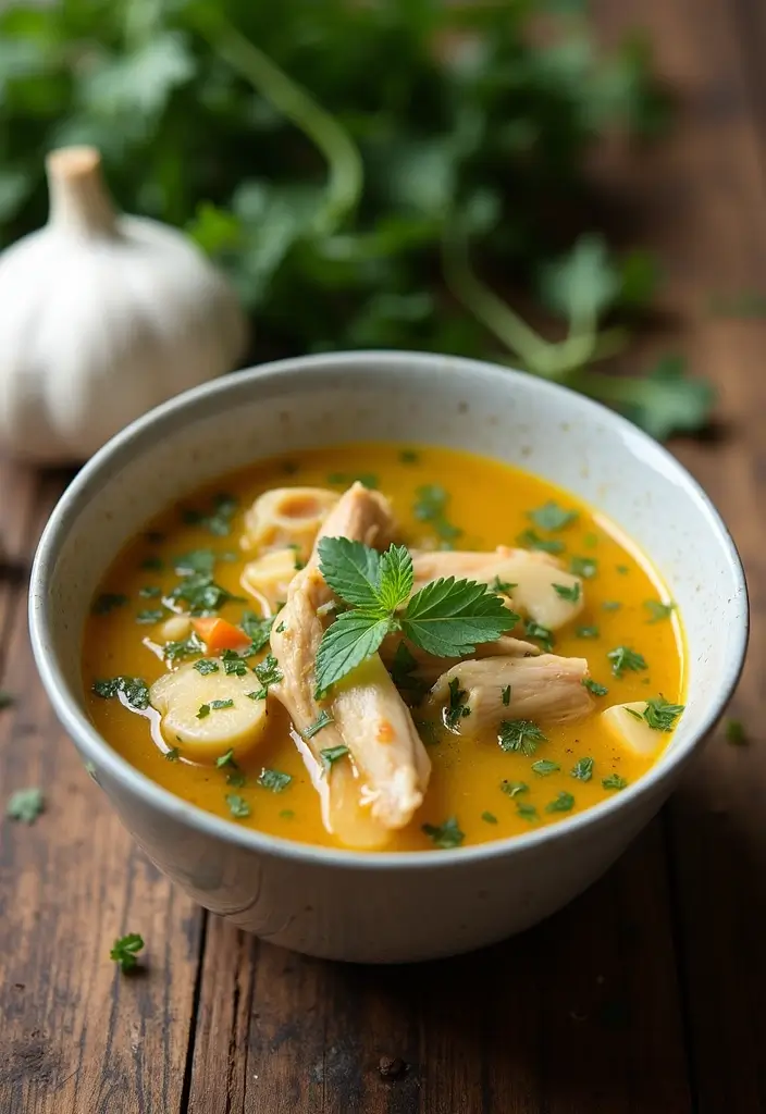 29 Rotisserie Chicken Soup Recipes That Warm the Soul - 21. Garlic and Herb Rotisserie Chicken Soup