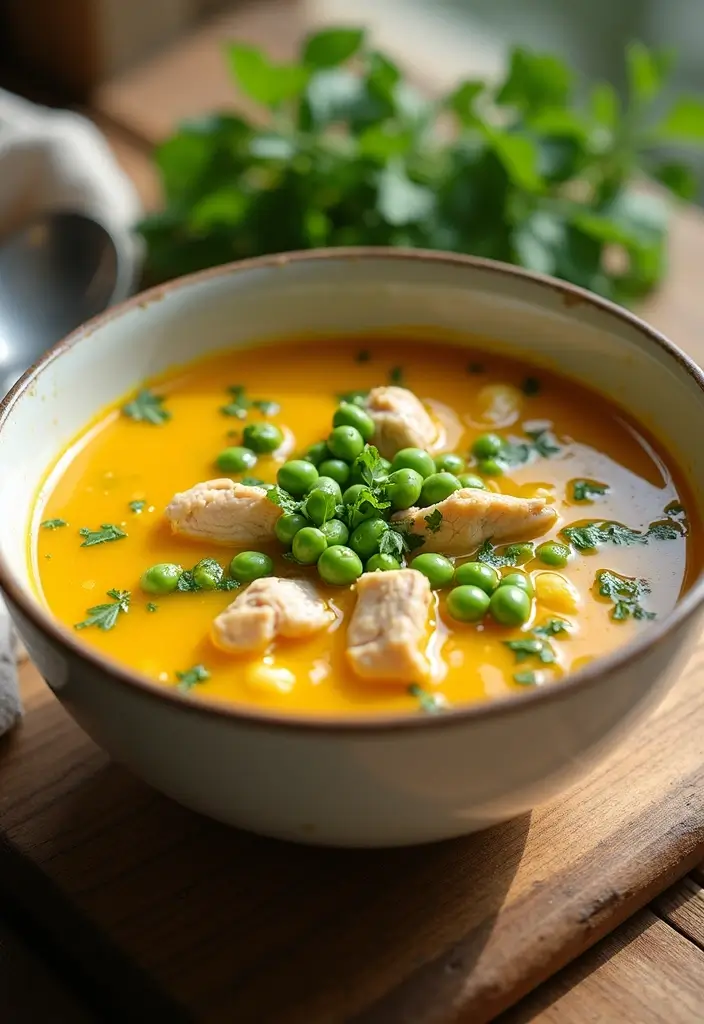29 Rotisserie Chicken Soup Recipes That Warm the Soul - 27. Rotisserie Chicken and Pea Soup