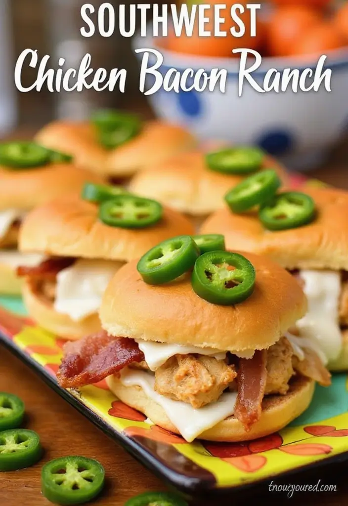 30 Chicken Bacon Ranch Sliders That Disappear at Parties - 20. Southwest Chicken Bacon Ranch Sliders