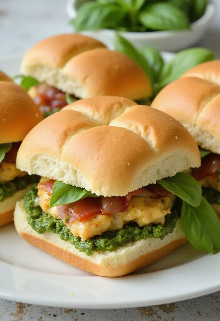 30 Chicken Bacon Ranch Sliders That Disappear at Parties - 8. Pesto Chicken Bacon Ranch Sliders