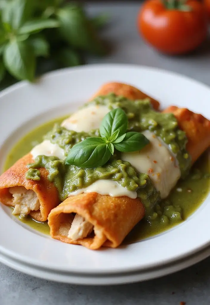 30 Chicken Enchiladas with Green Sauce Recipes That Are Tangy & Cheesy 15 30 Chicken Enchiladas with Green Sauce Recipes That Are Tangy & Cheesy - 14. Tomato Basil Chicken Enchiladas