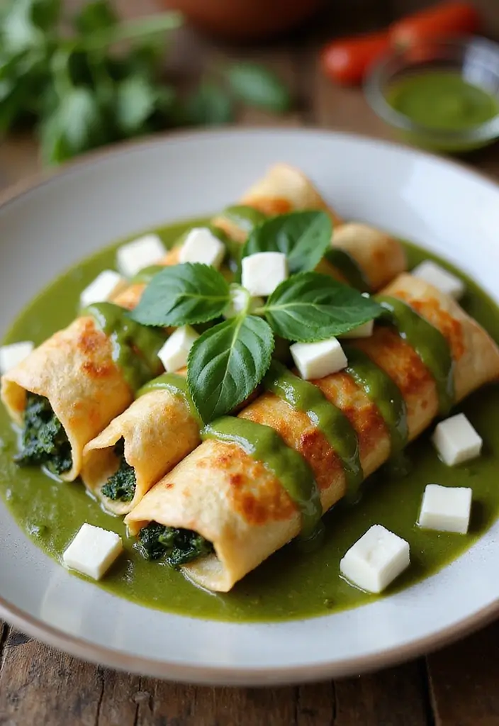 30 Chicken Enchiladas with Green Sauce Recipes That Are Tangy & Cheesy 3 30 Chicken Enchiladas with Green Sauce Recipes That Are Tangy & Cheesy - 2. Spinach and Cheese Stuffed Enchiladas
