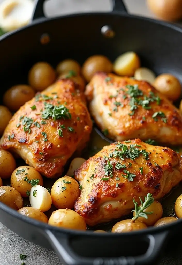 30 Chicken and Potato Recipes That Are Filling & Delicious - 1. One-Pot Garlic Chicken and Potatoes