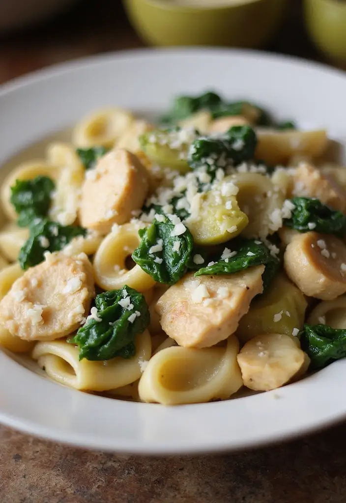 30 White Cheddar Chicken Pasta Recipes That Are Cheesy Heaven - 10. White Cheddar Chicken Pasta with Spinach and Artichokes