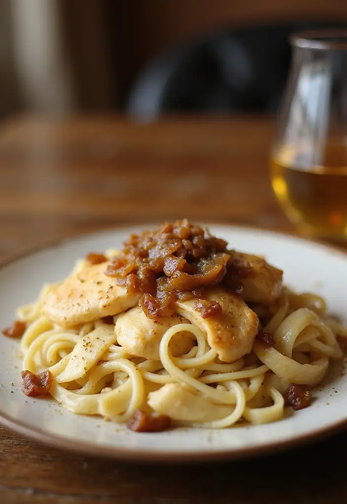 30 White Cheddar Chicken Pasta Recipes That Are Cheesy Heaven - 19. White Cheddar Chicken and Caramelized Onion Pasta
