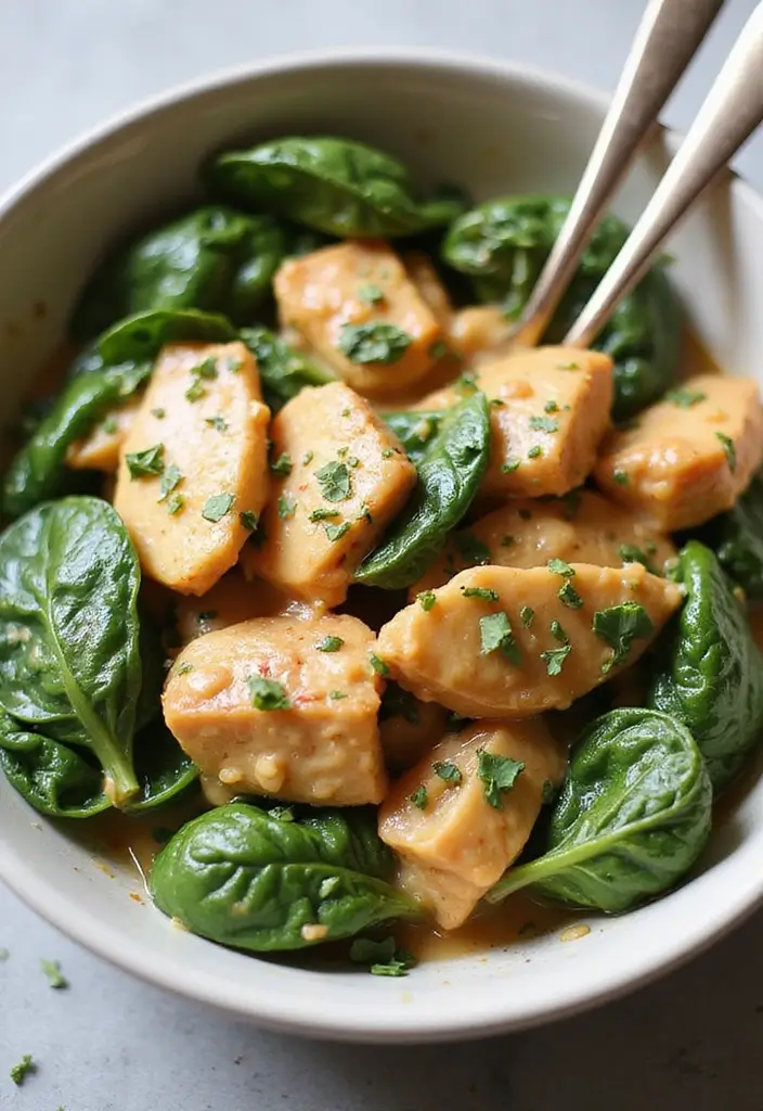 27 Healthy Chicken Stir Fry Recipes That Are Packed with Veggies 114 27 Healthy Chicken Stir Fry Recipes That Are Packed with Veggies - 17. Creamy Spinach Chicken Stir Fry