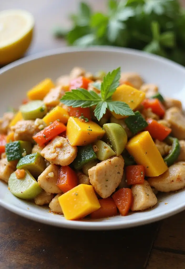 27 Healthy Chicken Stir Fry Recipes That Are Packed with Veggies 142 27 Healthy Chicken Stir Fry Recipes That Are Packed with Veggies - 21. Mango Chicken and Vegetable Stir Fry