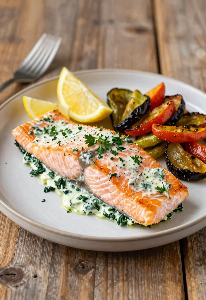 15 Cream Cheese Recipes Dinner: Rich Creamy Dishes to Savor 3 15 Cream Cheese Recipes Dinner: Rich Creamy Dishes to Savor - 2. Spinach and Cream Cheese Stuffed Salmon 1