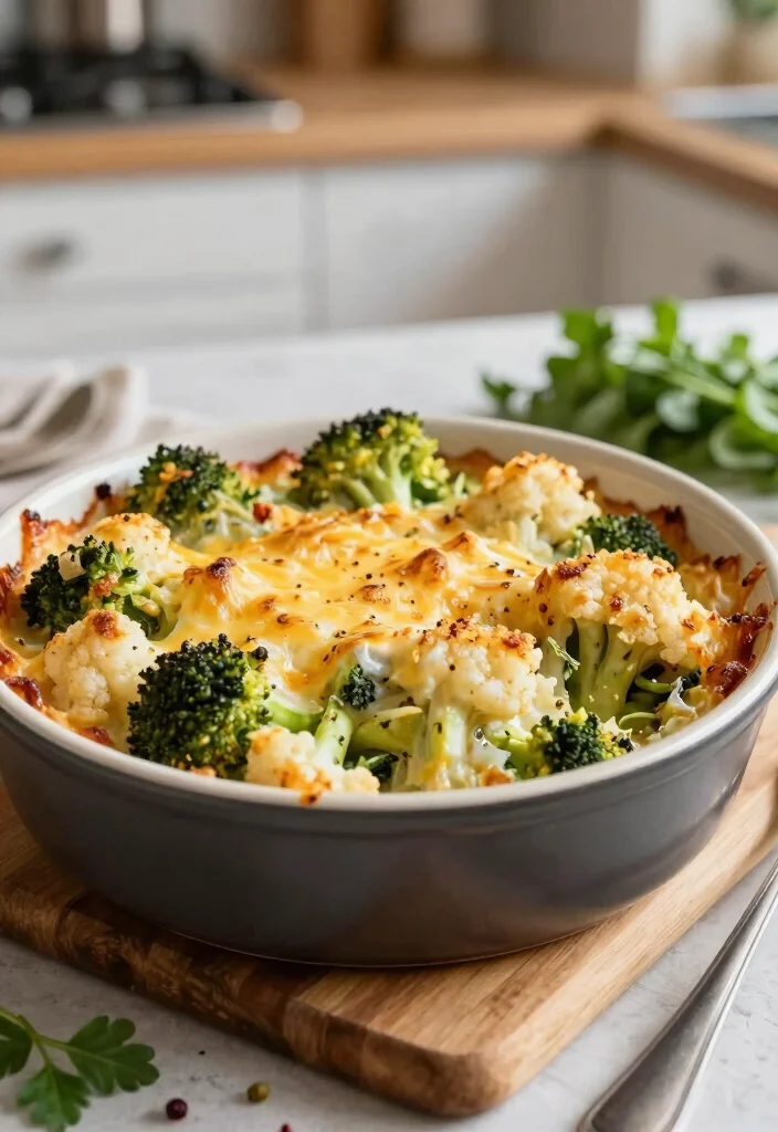 16 Dinner Recipes Low Carb Easy Satisfying Plates - 4. Cheesy Broccoli and Cauliflower Bake 1