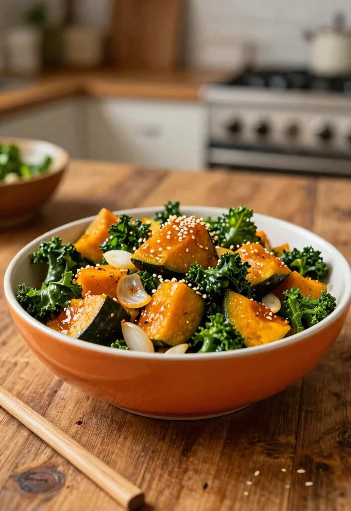 17 Baked Acorn Squash Recipes Cozy Seasonal Sides - 12. Acorn Squash and Kale Stir-Fry 1