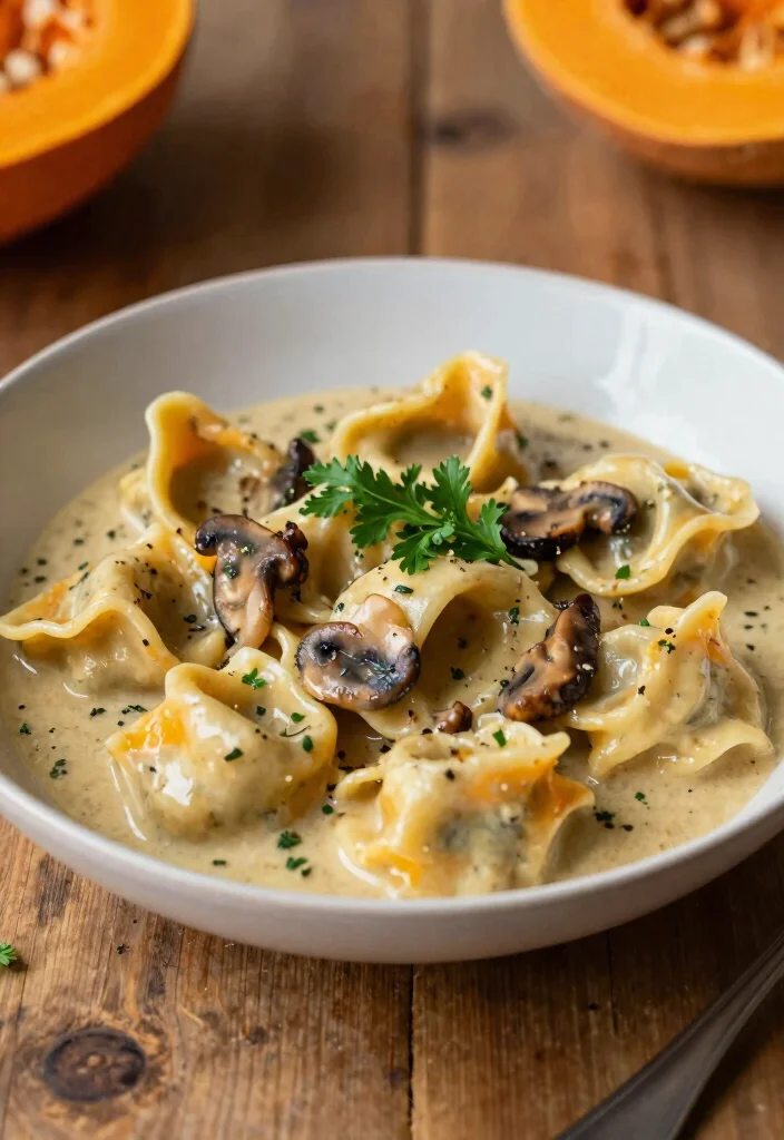 18 Butternut Squash Pasta Recipes: Creamy Comfort Bowls - 11. Butternut Squash Tortellini with Creamy Mushroom Sauce 1