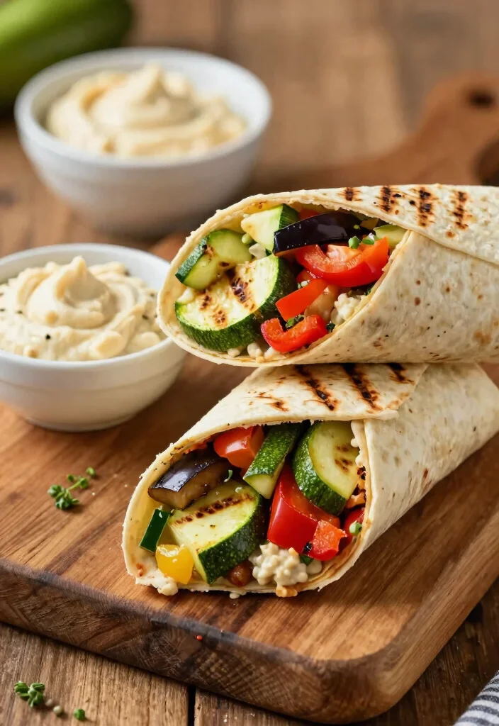 18 Dinner Recipes High Protein Filling Healthy Meals - 17. Grilled Vegetable and Hummus Wraps 1