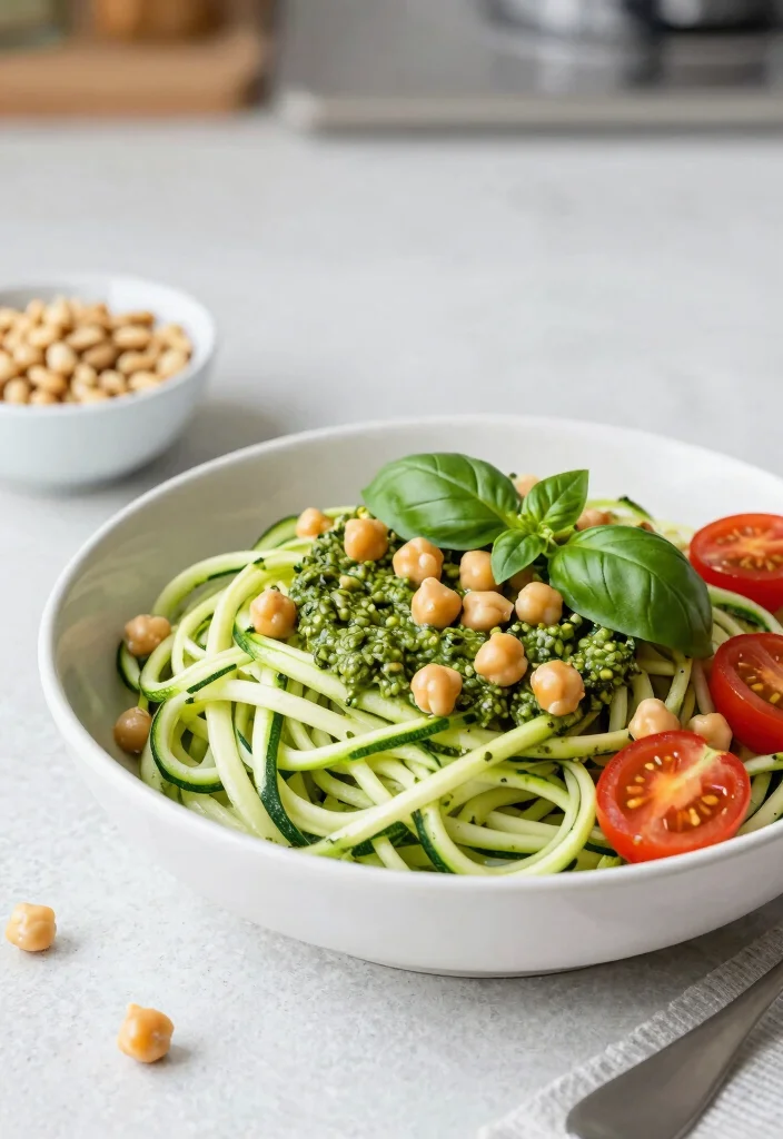 18 Dinner Recipes High Protein Filling Healthy Meals - 6. Zucchini Noodles with Pesto and Chickpeas 1