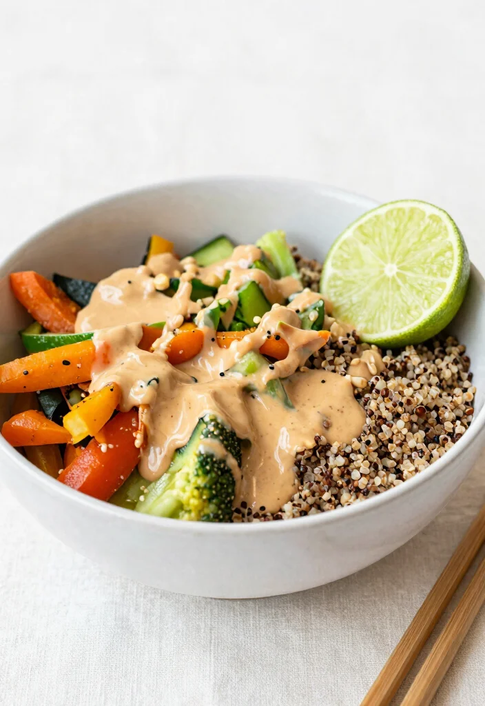 18 Dinner Recipes High Protein Filling Healthy Meals - 9. Thai Peanut Quinoa Bowl 1