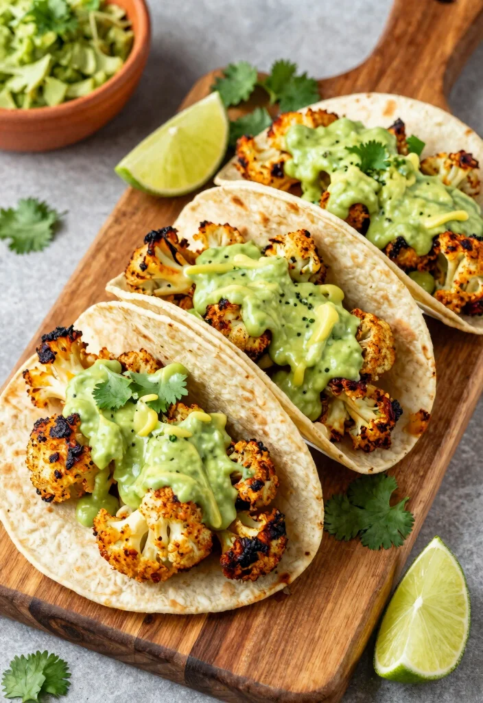 18 Gluten Free Vegetarian Recipes: Healthy Flavorful Plates - 6. Cauliflower Tacos with Avocado Cream 1