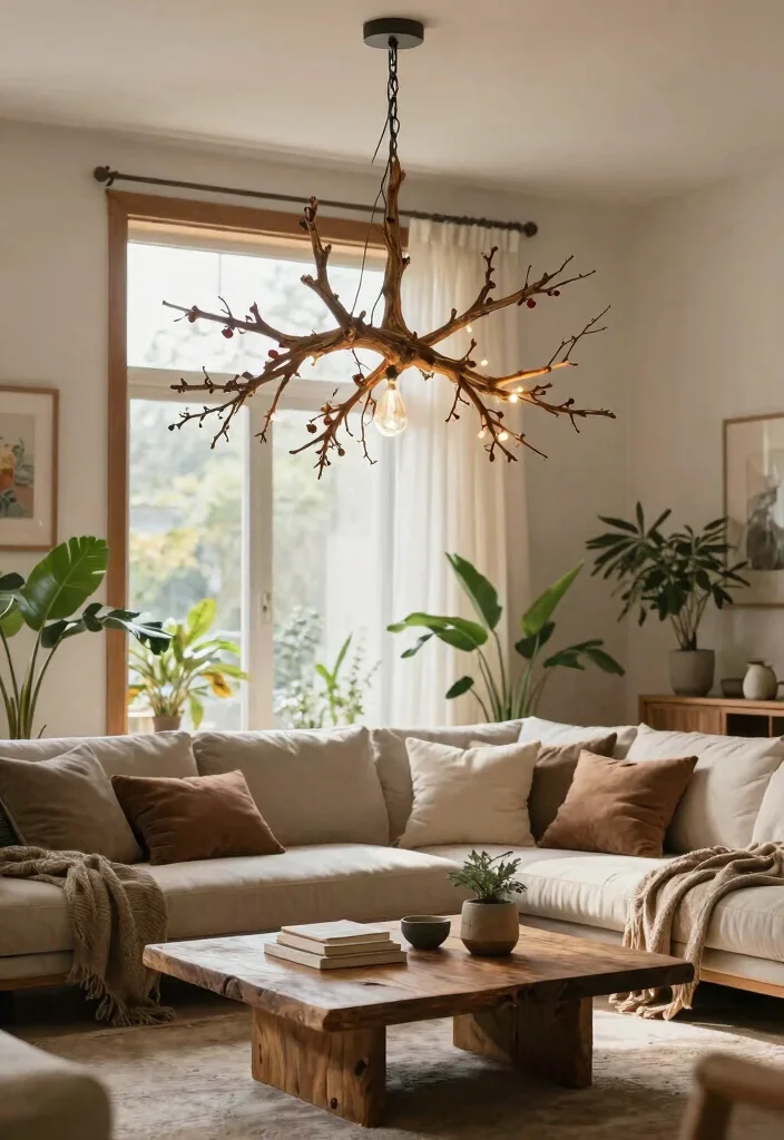 15 Low Profile Chandelier Ideas With Sleek Modern Glow - 3. Nature-Inspired Branch Chandelier 1