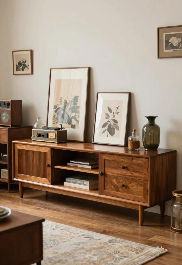 15 Unique TV Stand Ideas That Make a Statement - 10. Curated Vintage Finds 1