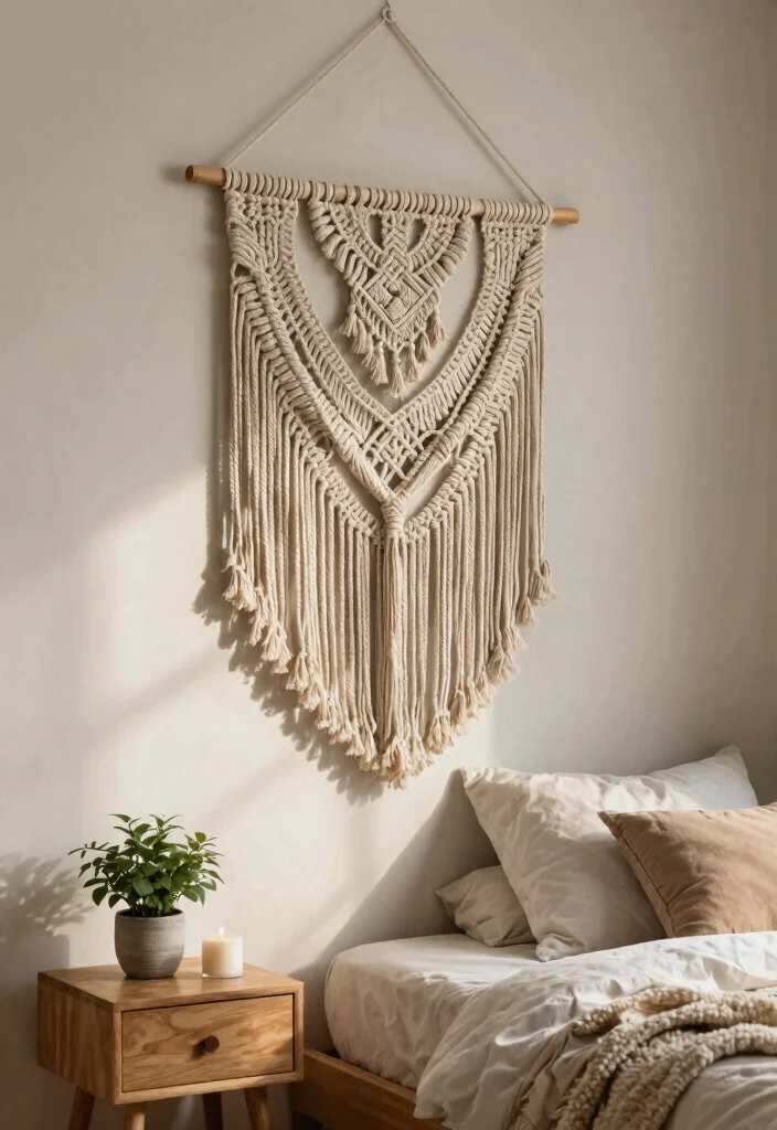 16 Aesthetic Wall Art Bedroom Ideas With Dreamy Vibes - 1. Macramé Wall Hangings for a Textured Touch 1