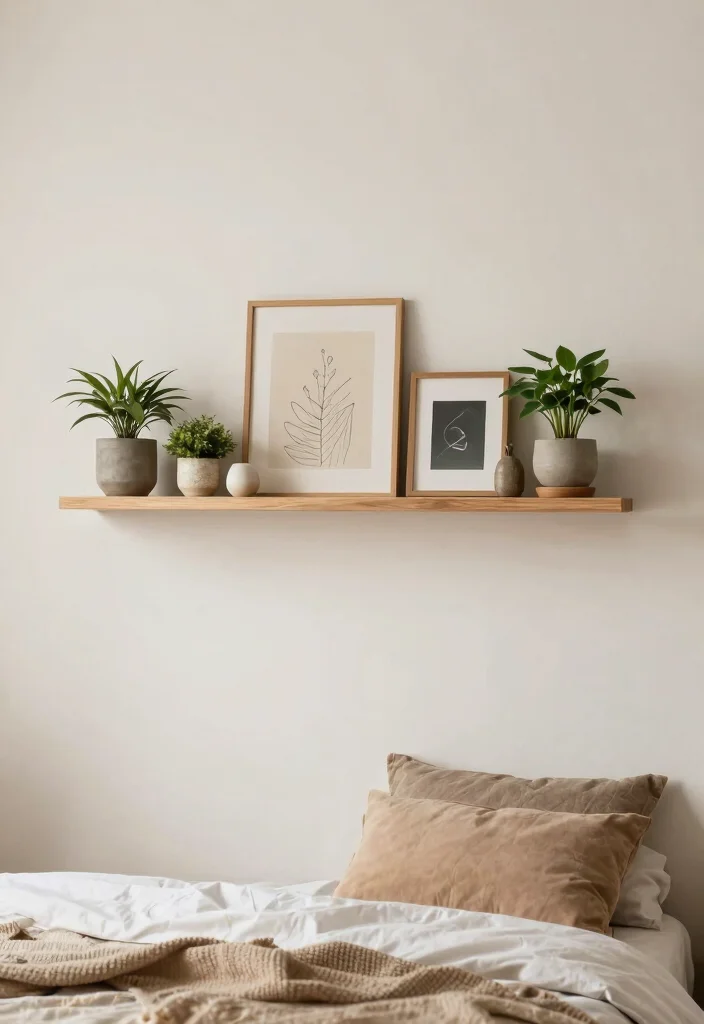 16 Aesthetic Wall Art Bedroom Ideas With Dreamy Vibes - 11. Unique Wall Shelves for Displaying Art 1