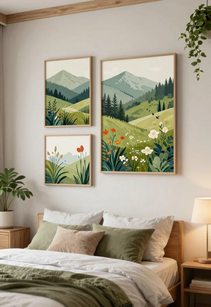 16 Aesthetic Wall Art Bedroom Ideas With Dreamy Vibes - 14. Nature-Inspired Decor with Earthy Elements 1