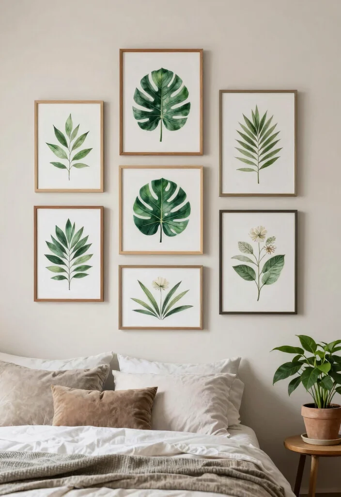 16 Aesthetic Wall Art Bedroom Ideas With Dreamy Vibes - 3. Boho-Style Framed Botanic Prints 1