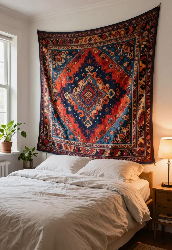 16 Aesthetic Wall Art Bedroom Ideas With Dreamy Vibes - 5. Tapestry for Warmth and Style 1