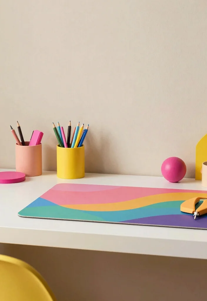 16 Elegant Desk Setup Ideas With Sophisticated Style - 15. Colorful Desk Accents 1