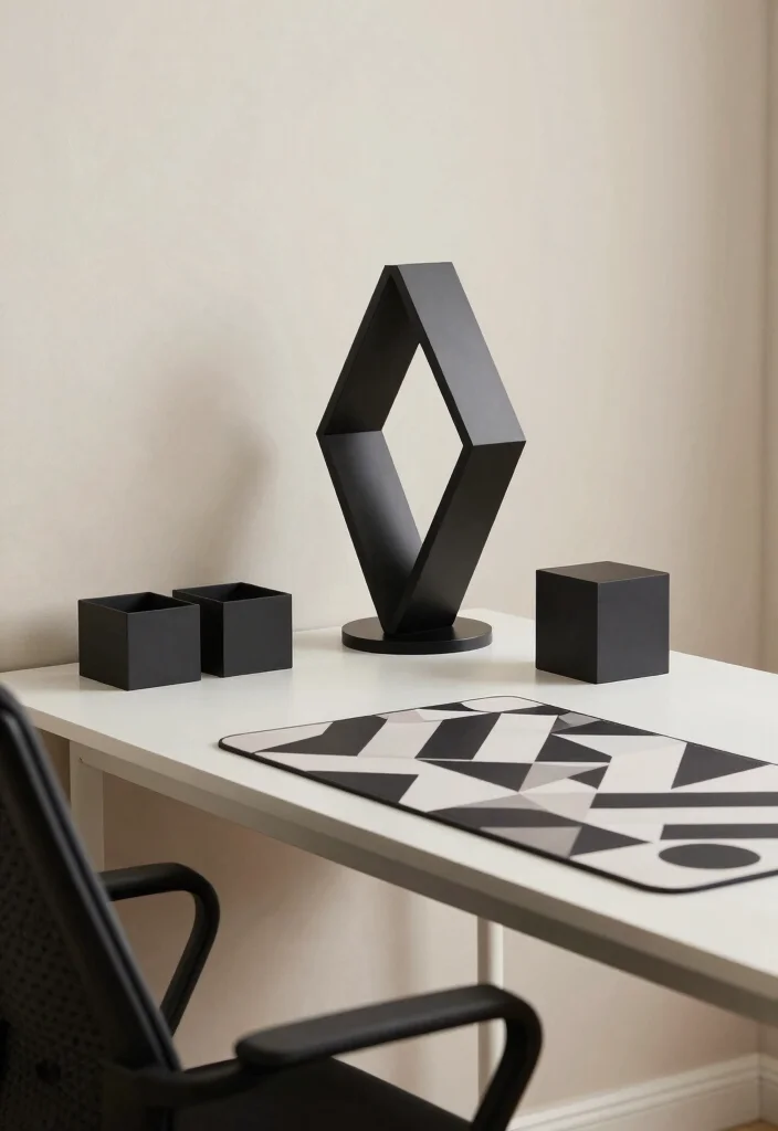 16 Elegant Desk Setup Ideas With Sophisticated Style - 3. Modern Geometric Shapes 1