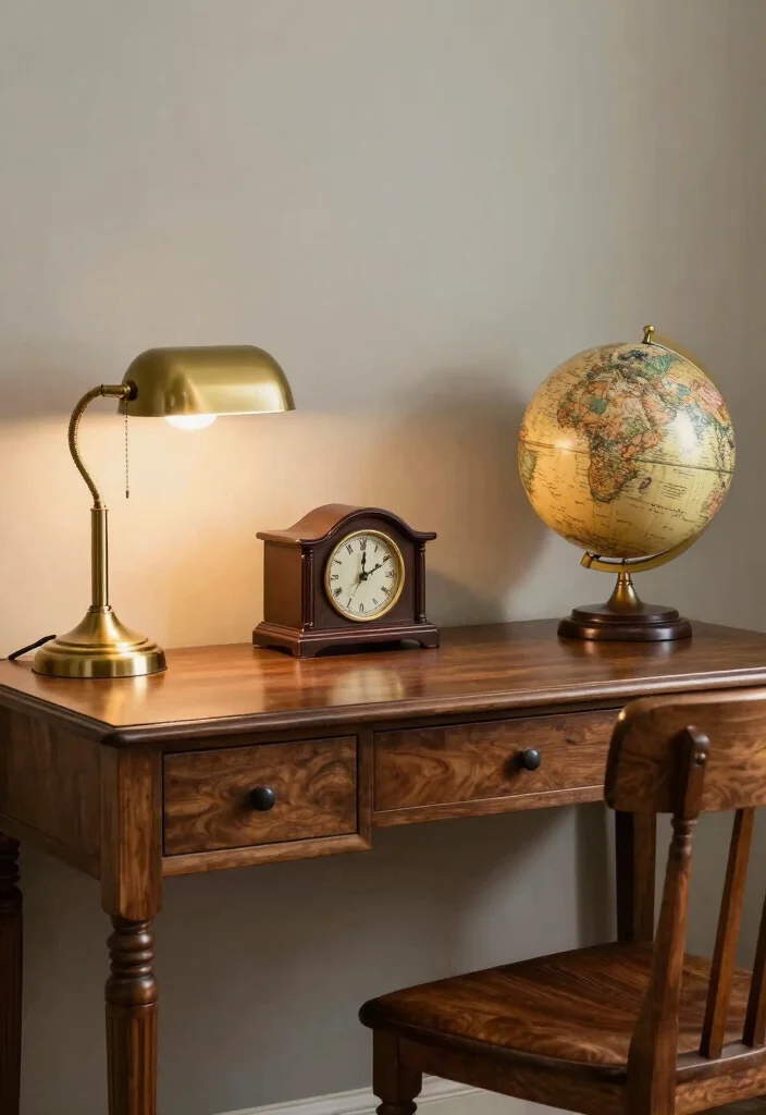 16 Elegant Desk Setup Ideas With Sophisticated Style - 5. Vintage Touches 1