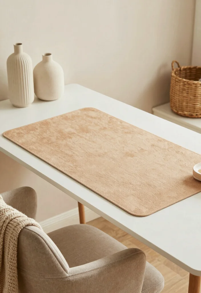 16 Elegant Desk Setup Ideas With Sophisticated Style - 8. Soft Textures 1