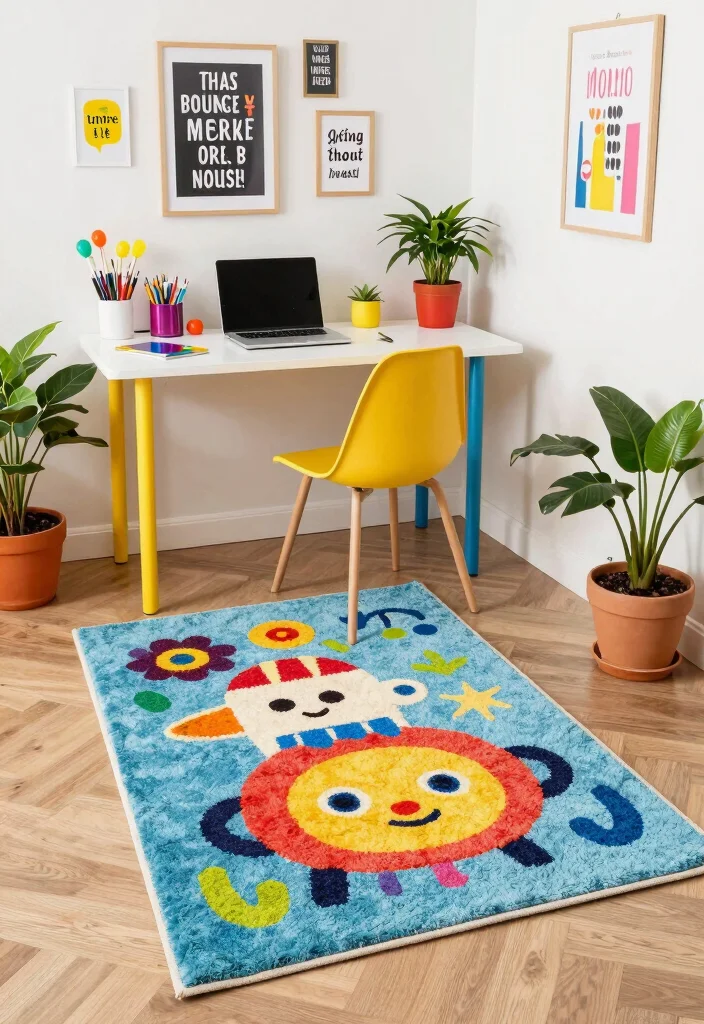 16 Home Office Rug Ideas That Elevate Your Workspace 17 16 Home Office Rug Ideas That Elevate Your Workspace - 16. Colorful Playful Rugs 1