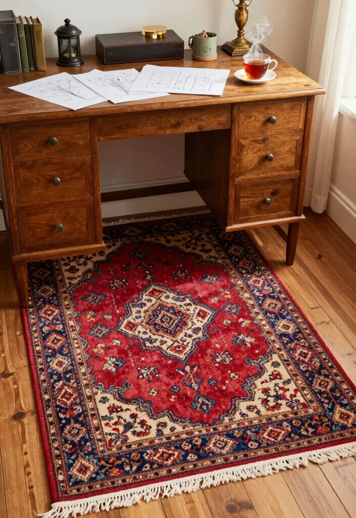 16 Home Office Rug Ideas That Elevate Your Workspace 9 16 Home Office Rug Ideas That Elevate Your Workspace - 8. Vintage-Inspired Rugs 1