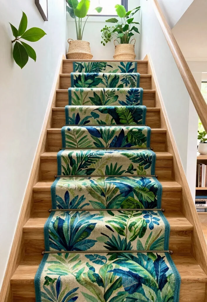 16 Rug Runner Stairs Ideas That Add Style & Safety 5 16 Rug Runner Stairs Ideas That Add Style & Safety - 4. Printed Eco-Friendly Fabrics for a Natural Feel 1