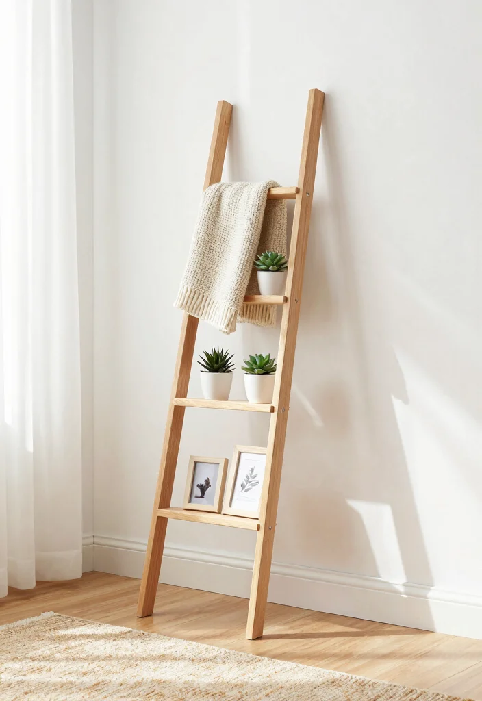 16 Wood Display Stand Ideas With Functional Style - 1. Minimalist Wooden Ladder Stand 1
