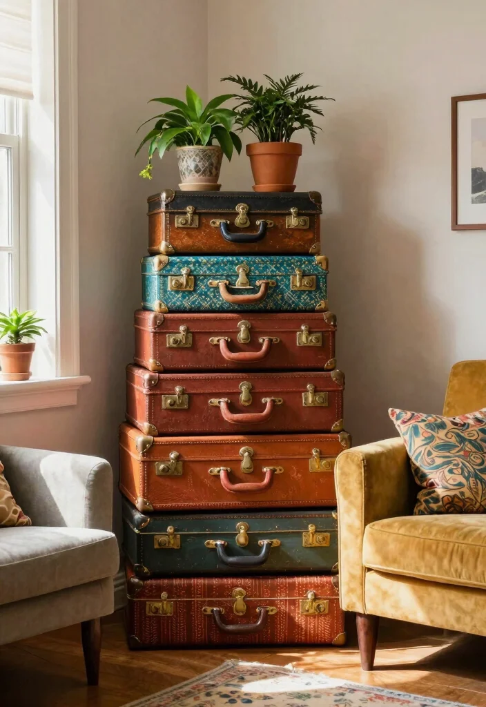 16 Wood Display Stand Ideas With Functional Style - 10. Vintage Suitcase Stand 1