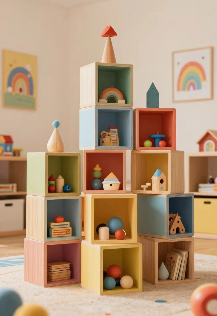 16 Wood Display Stand Ideas With Functional Style - 12. Stackable Wooden Cube Stands 1