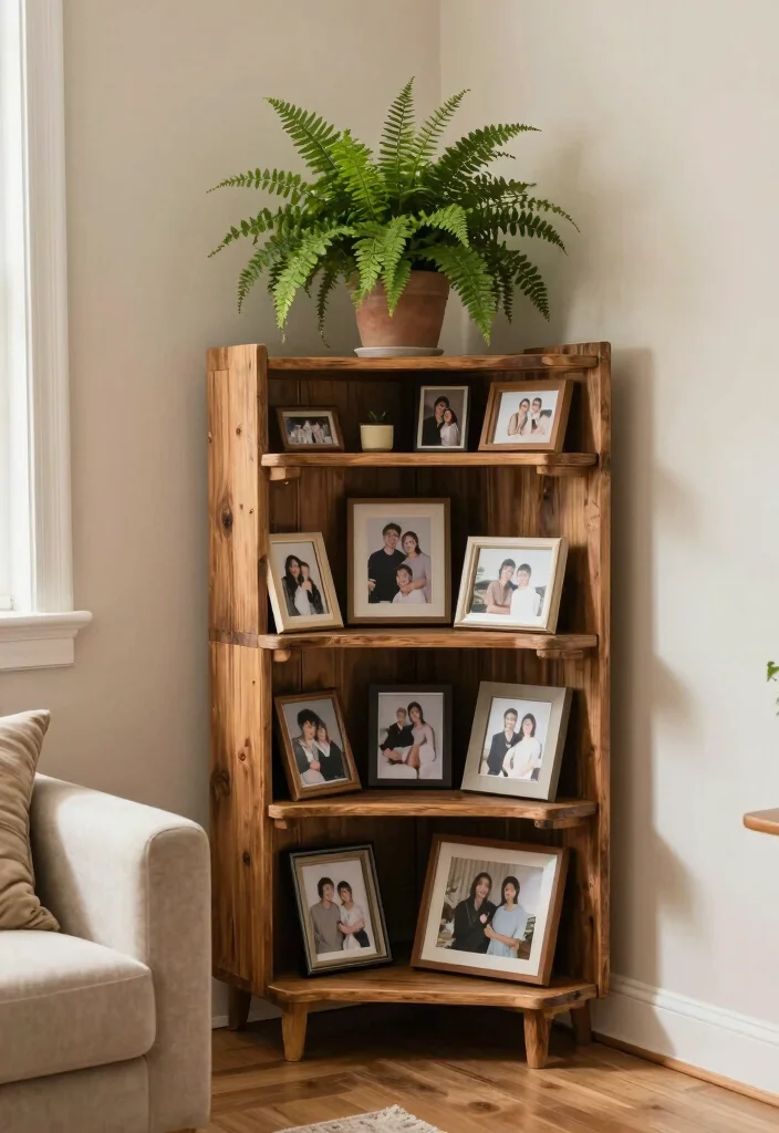16 Wood Display Stand Ideas With Functional Style - 4. Corner Wood Display Stand 1