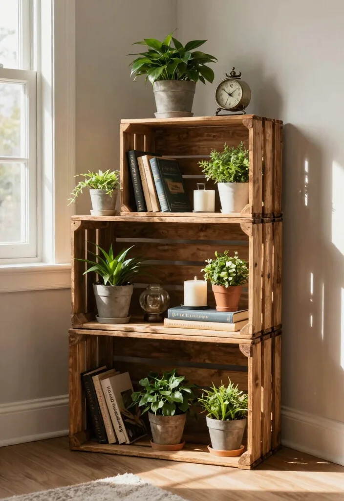 16 Wood Display Stand Ideas With Functional Style - 5. Rustic Crate Display 1