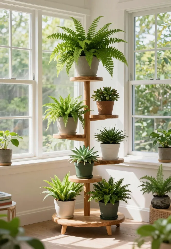 16 Wood Display Stand Ideas With Functional Style - 6. Wooden Plant Stand 1