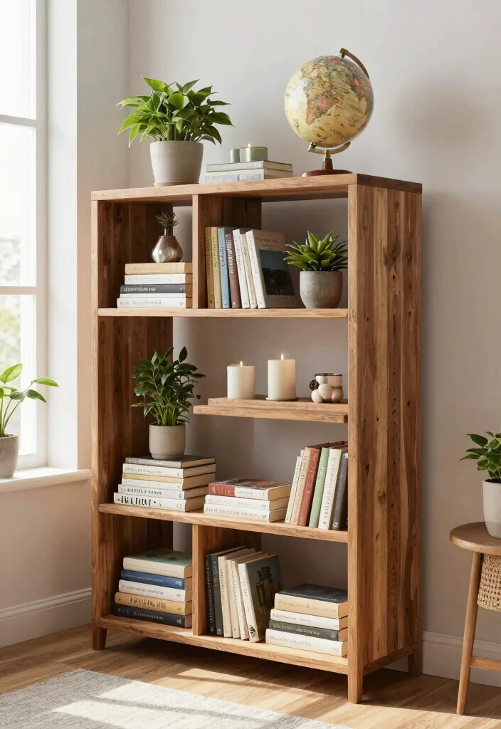 16 Wood Display Stand Ideas With Functional Style - 9. Multi-Functional Bookshelf Stand 1