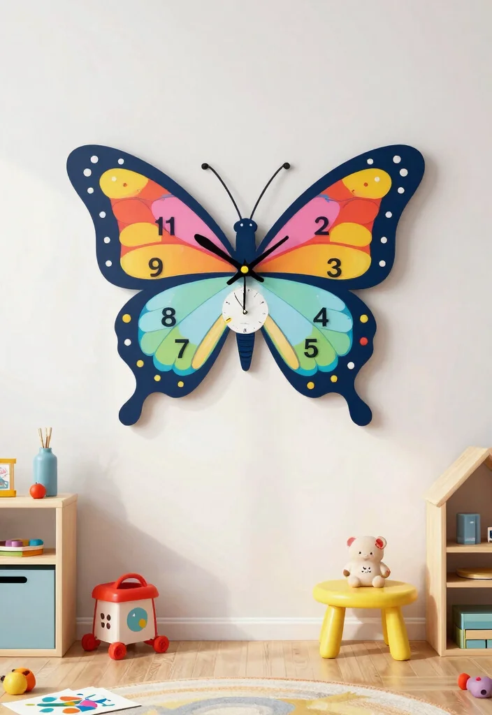 17 Butterfly Wall Decor Ideas With Delicate Charm - 12. Butterfly-Themed Wall Clocks 1