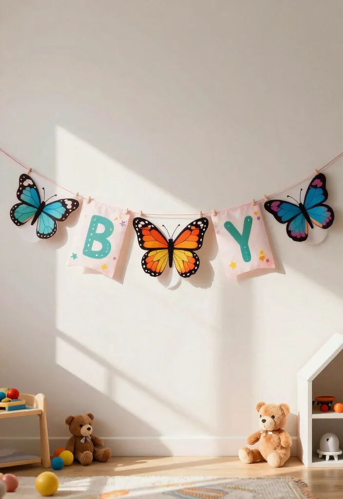 17 Butterfly Wall Decor Ideas With Delicate Charm - 16. Butterfly-Themed Banners 1
