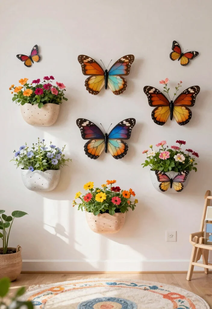 17 Butterfly Wall Decor Ideas With Delicate Charm - 17. Butterfly Planters for Wall Decor 1