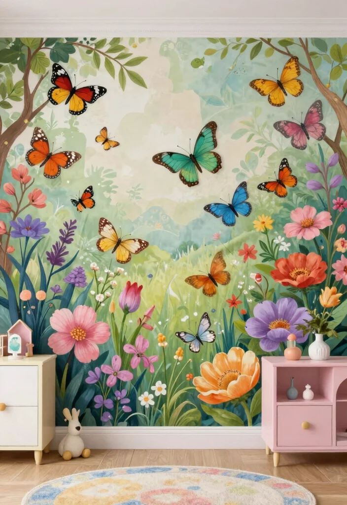 17 Butterfly Wall Decor Ideas With Delicate Charm - 6. Enchanted Butterfly Wall Murals 1