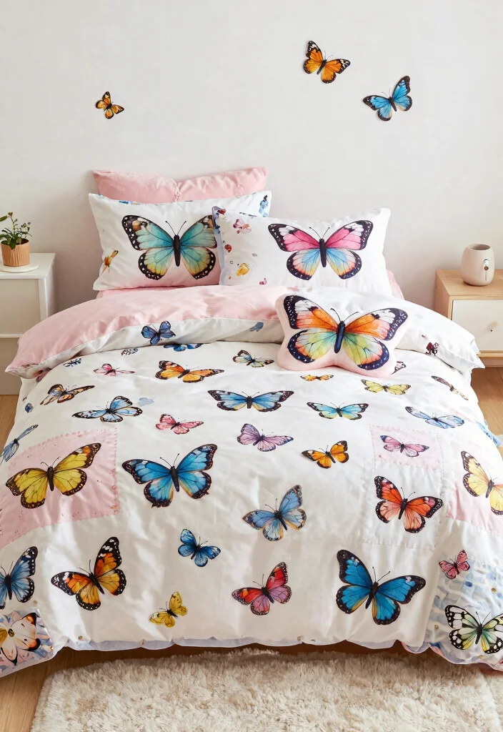 17 Butterfly Wall Decor Ideas With Delicate Charm - 7. Butterfly-Inspired Bedding 1