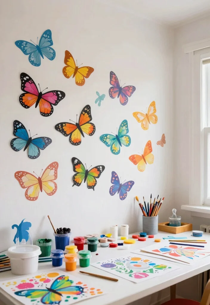 17 Butterfly Wall Decor Ideas With Delicate Charm - 9. Whimsical Butterfly Stencils 1